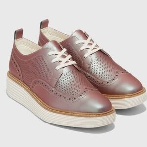 Cole Haan Womens Perforated Wingtip Platform Oxford in Rose